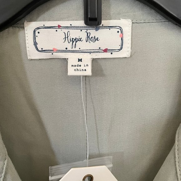 Hippie Rose Button Down Shirt Woman's M Medium NWT Green Long Sleeve - Picture 2 of 3